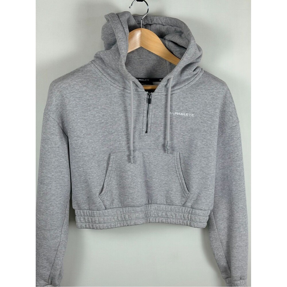 Alphalete Gray Cropped Hoodie Quarter Zip Pullover Sweatshirt Small